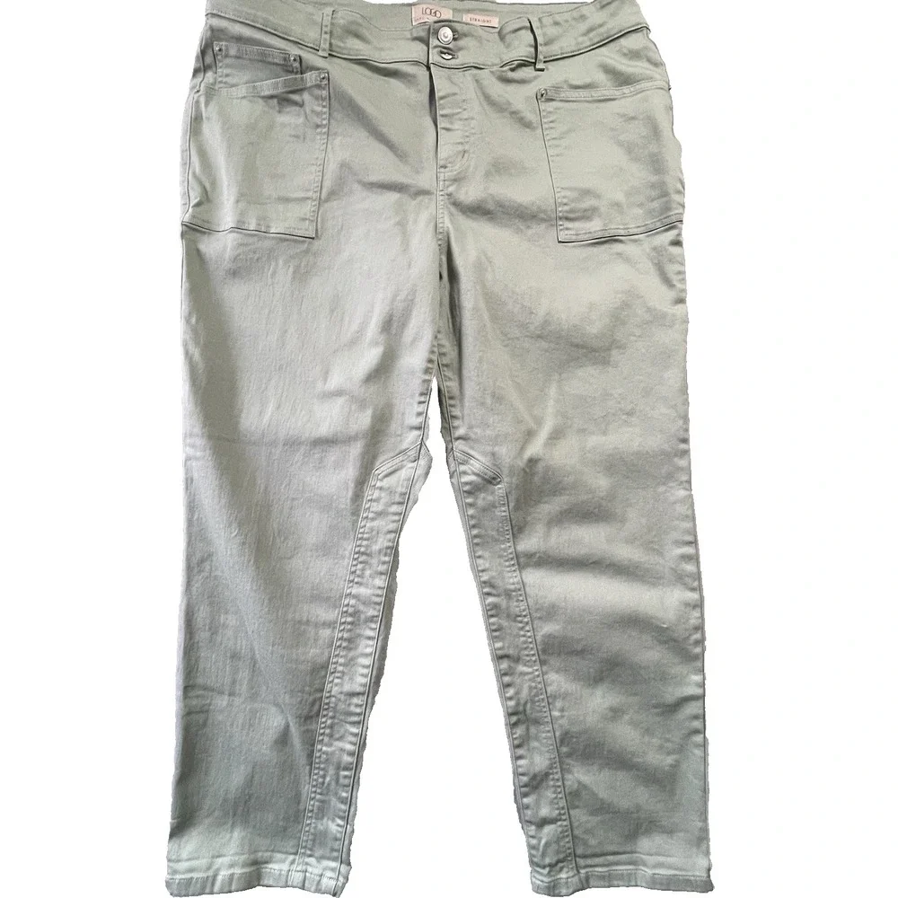 LOGO Straight Leg Pants Women 22W Sage Green Utility Patch Pocket Lori Goldstein